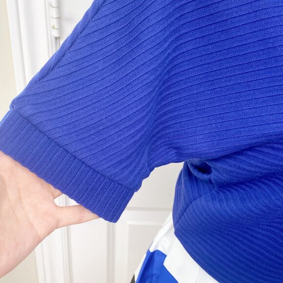 NWT Blue Knitted Blouse Top and Blue White Black Stripes skater Skirt Dress Set - Picture 5 of 9